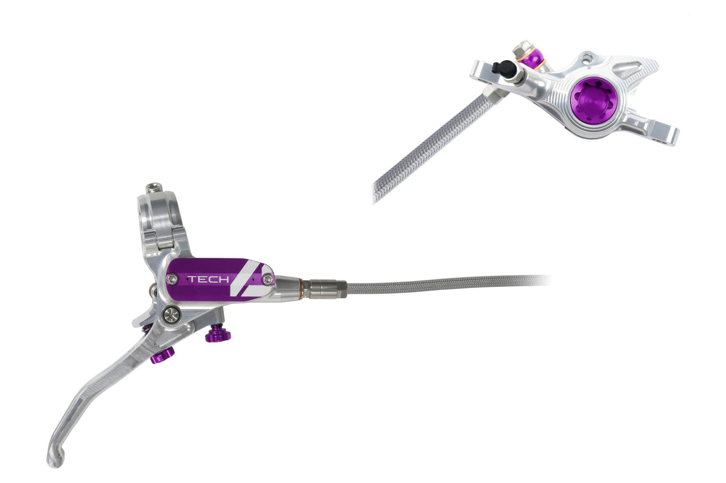 Hope Tech 4 X2 Disc Brake-Right-Silver / Purple-Braided-BRINK